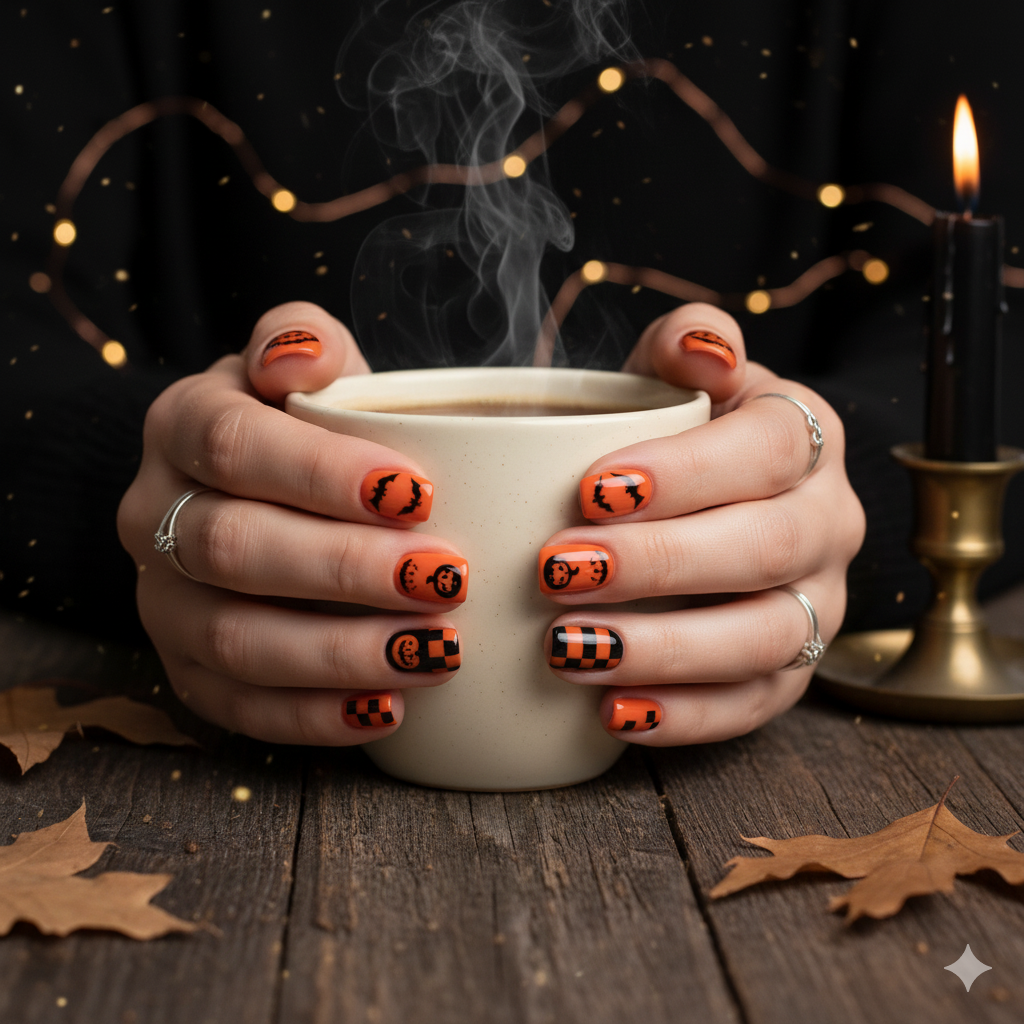 Orange and Black Halloween Nail Designs