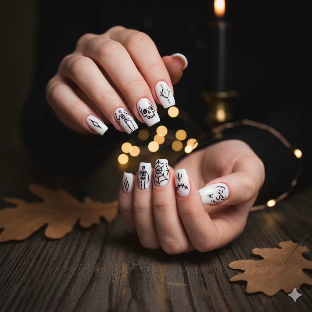 White Halloween Nails: Elegant Simplicity
