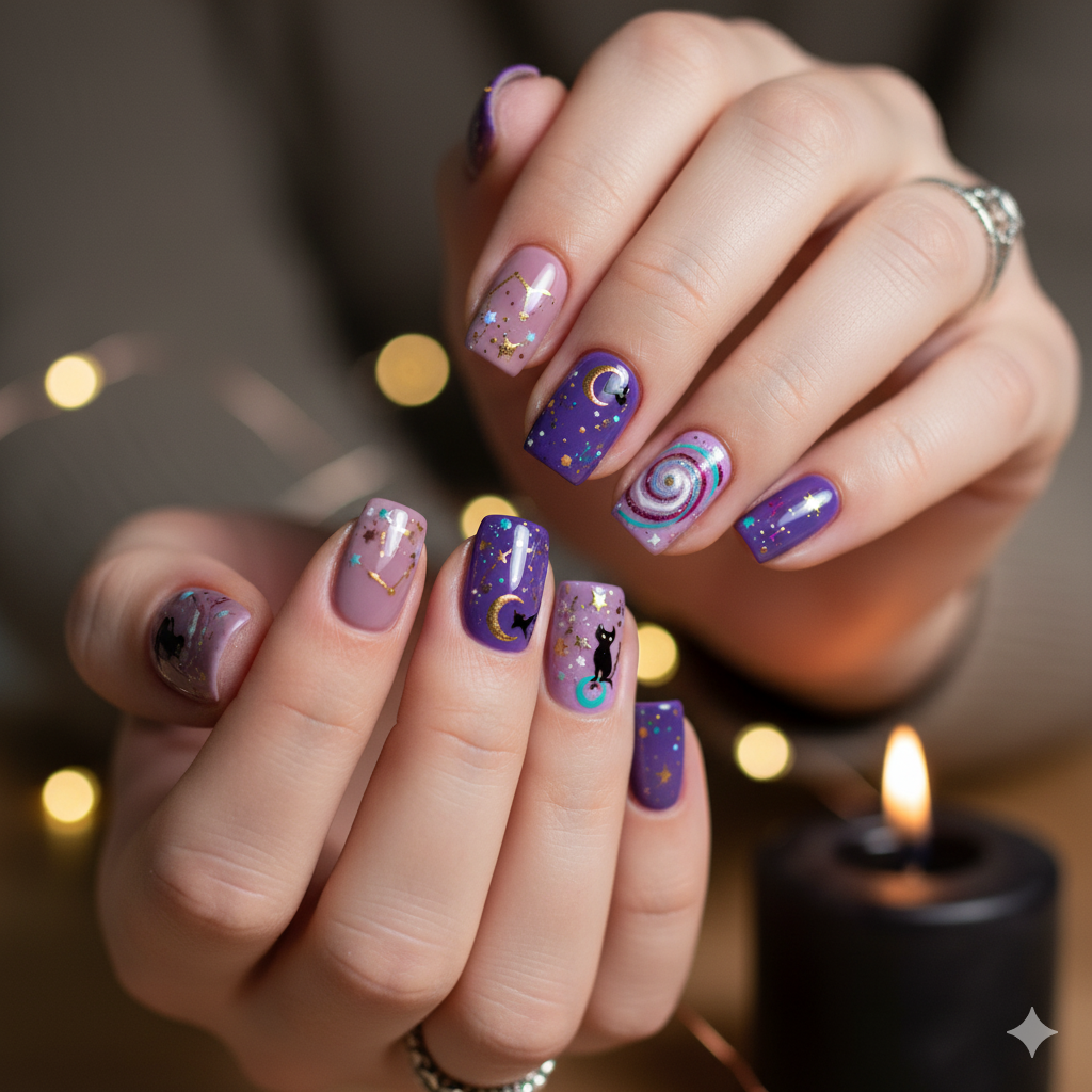 Purple Halloween Nail Art