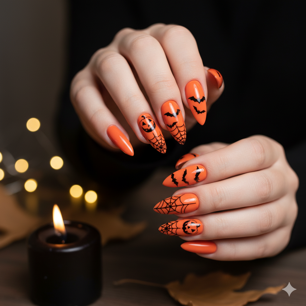 Orange Halloween Nails to set the Night on Fire!