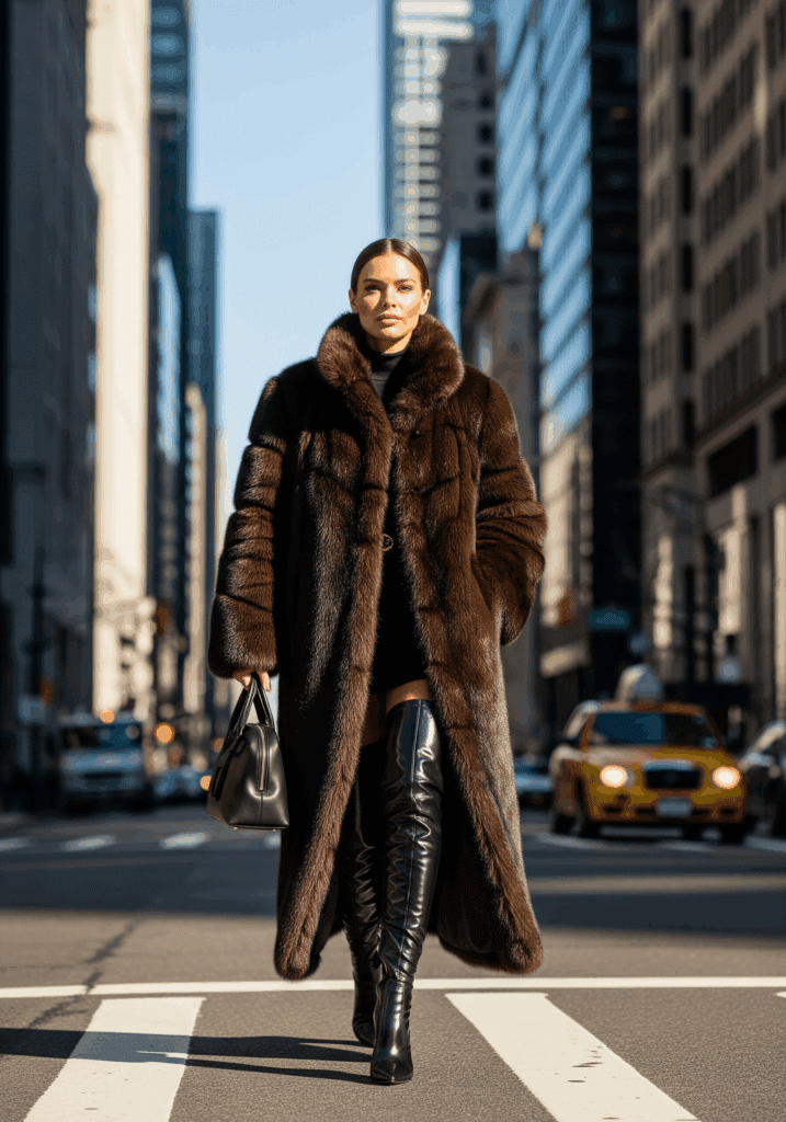 Classic Long Chocolate Faux Fur Coat