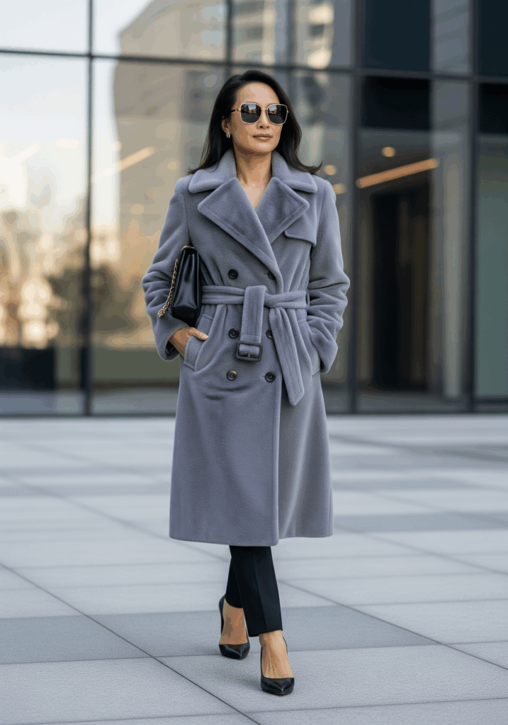Tailored Faux Fur Trench in Ash Gray