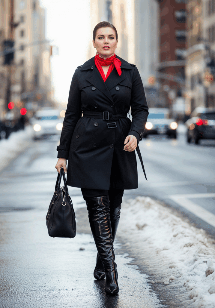 Plus-Size Winter Outfits Featuring Black Trench Coat