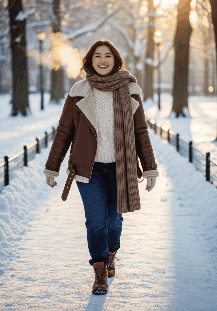 Shearling Jacket Redefines Plus-Size Winter Outfits