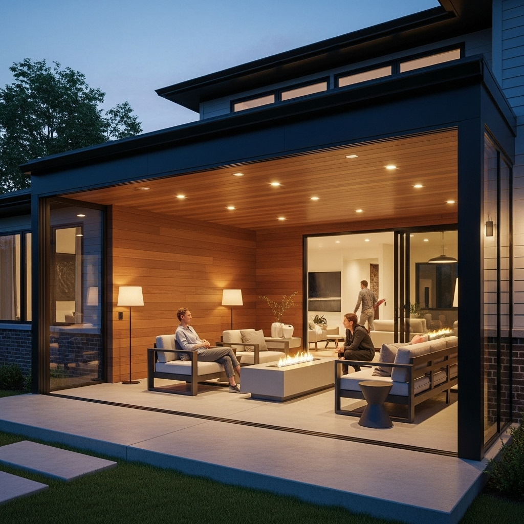 Contemporary Glass-Enclosed Outdoor Lounge