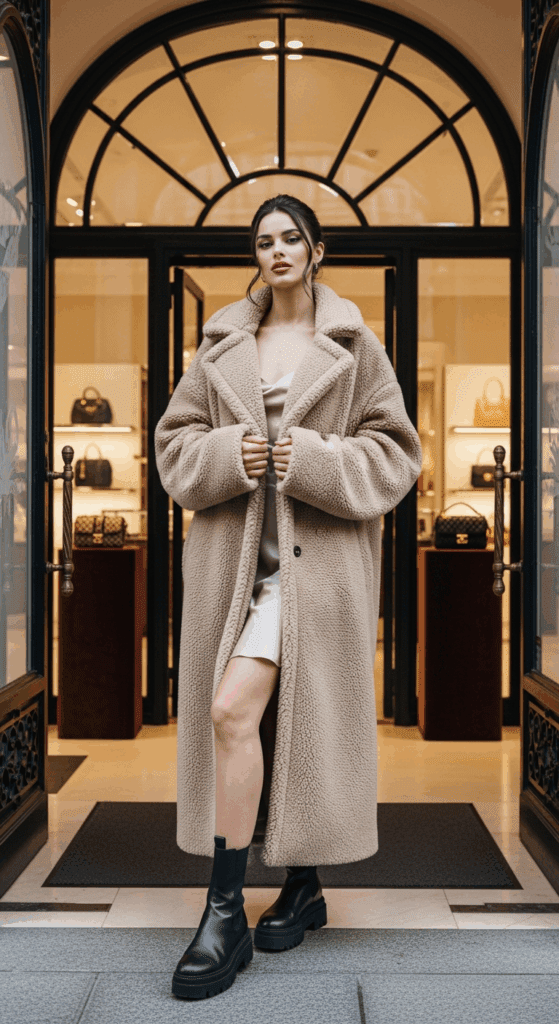 Stylish Winter Boots Outfits: Teddy, Luxe, Beige Layers