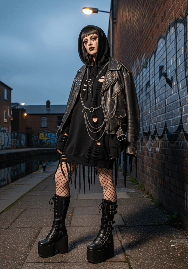 Anarchy-Inspired Punk Street Style Hoodie Outfit