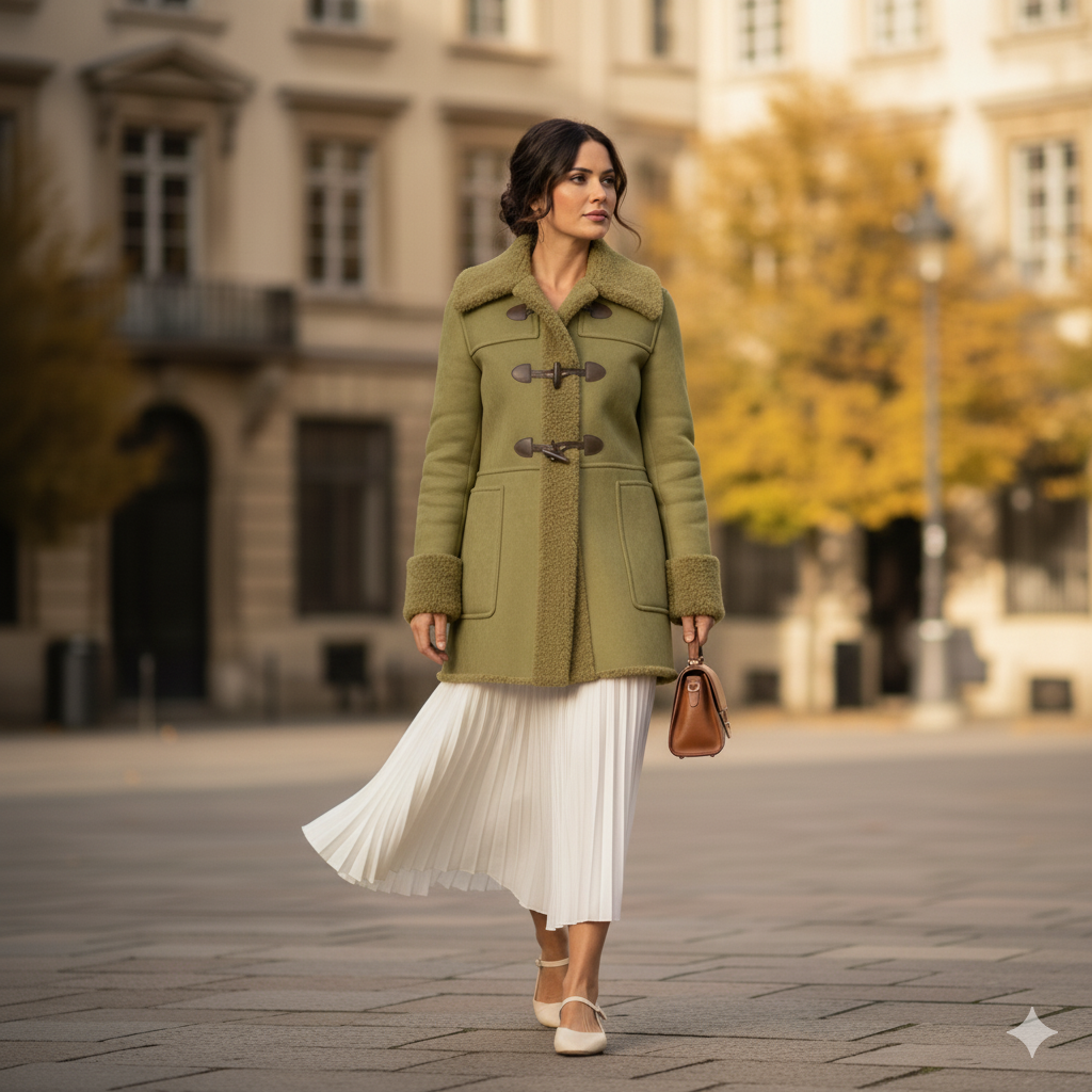 triking olive green shearling toggle coat