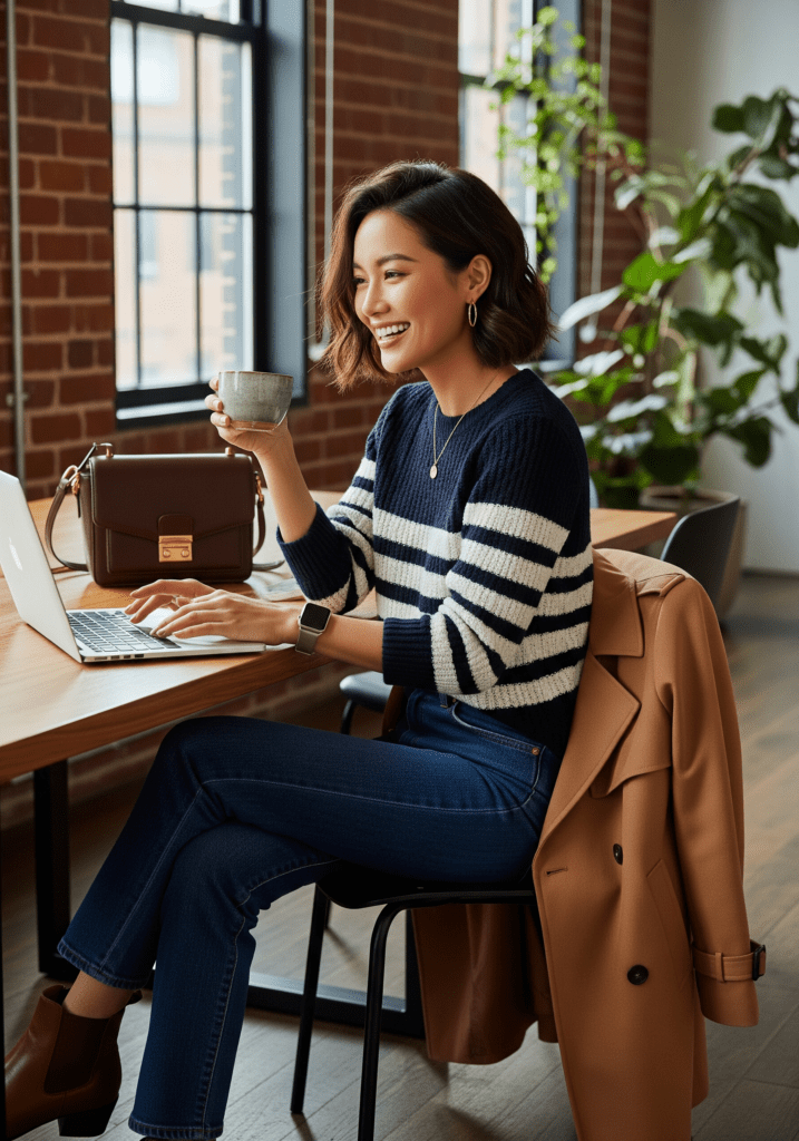 Chic Striped Knit and Denim Fusion
