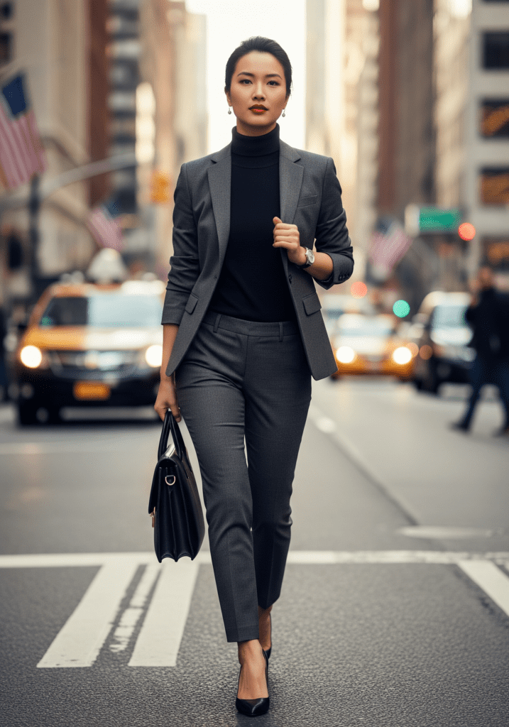 Immaculately Tailored Gray Suit with a Turtleneck
