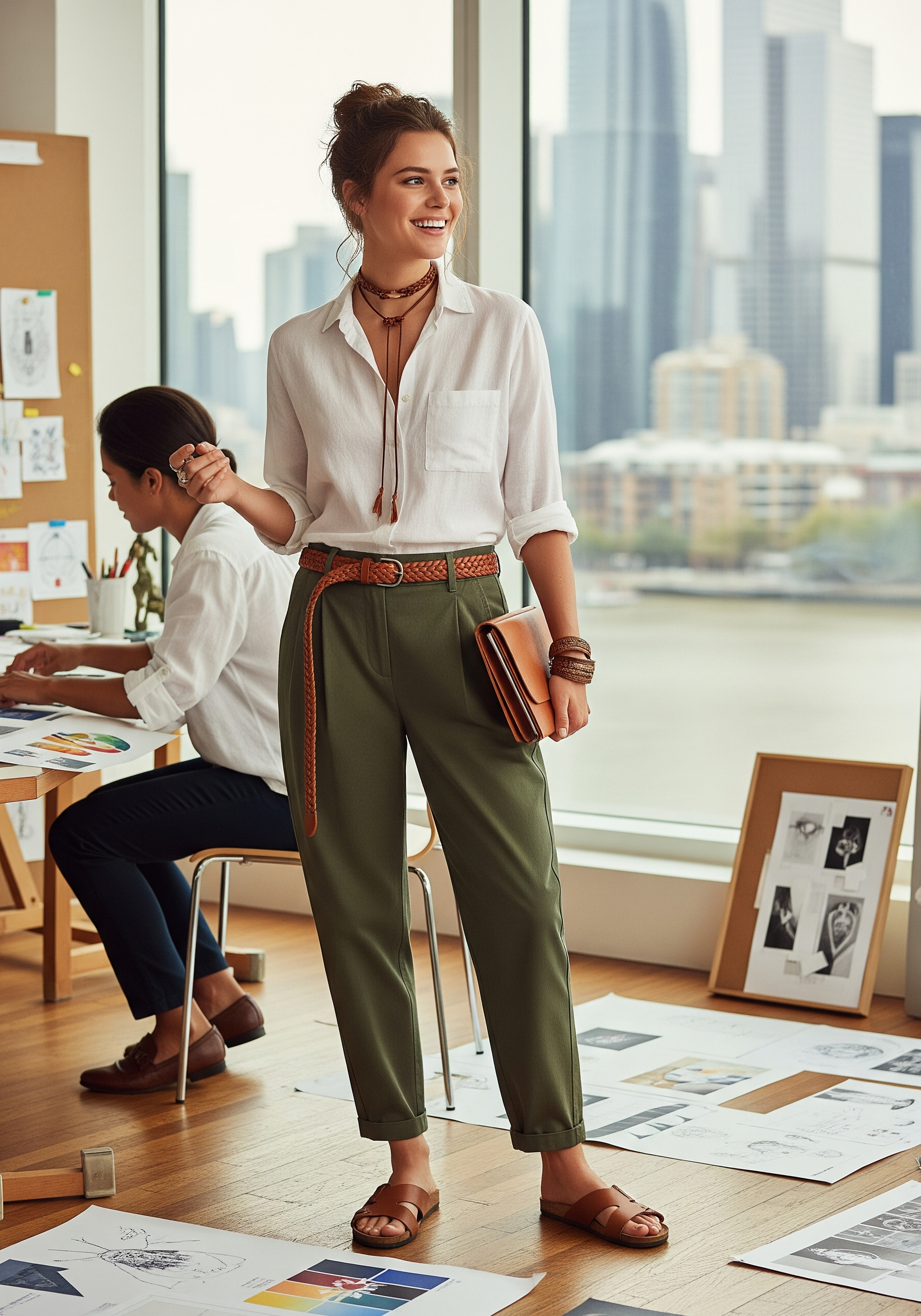 Easy-Fit Olive Trousers with White Shirt