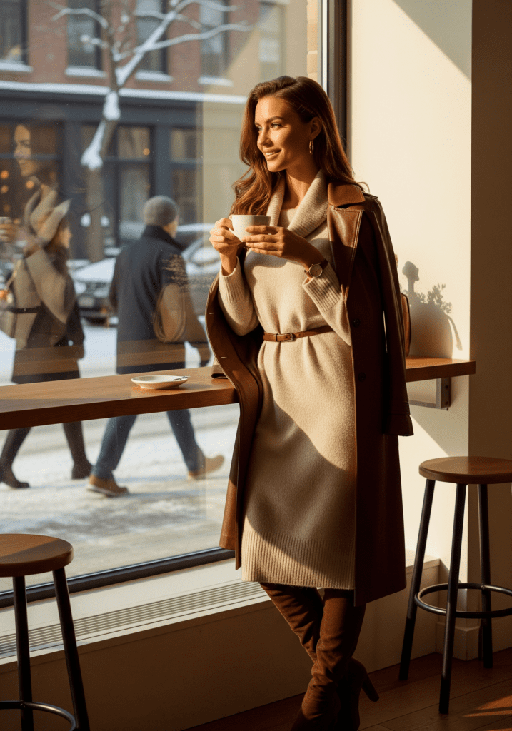 Luxurious Beige Cashmere Sweater Dress