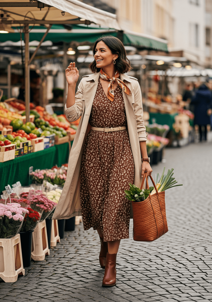 Market Chic in Printed Poplin Winter Dress