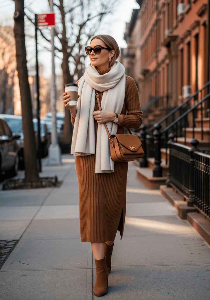 Casual Chic in a Caramel Dress