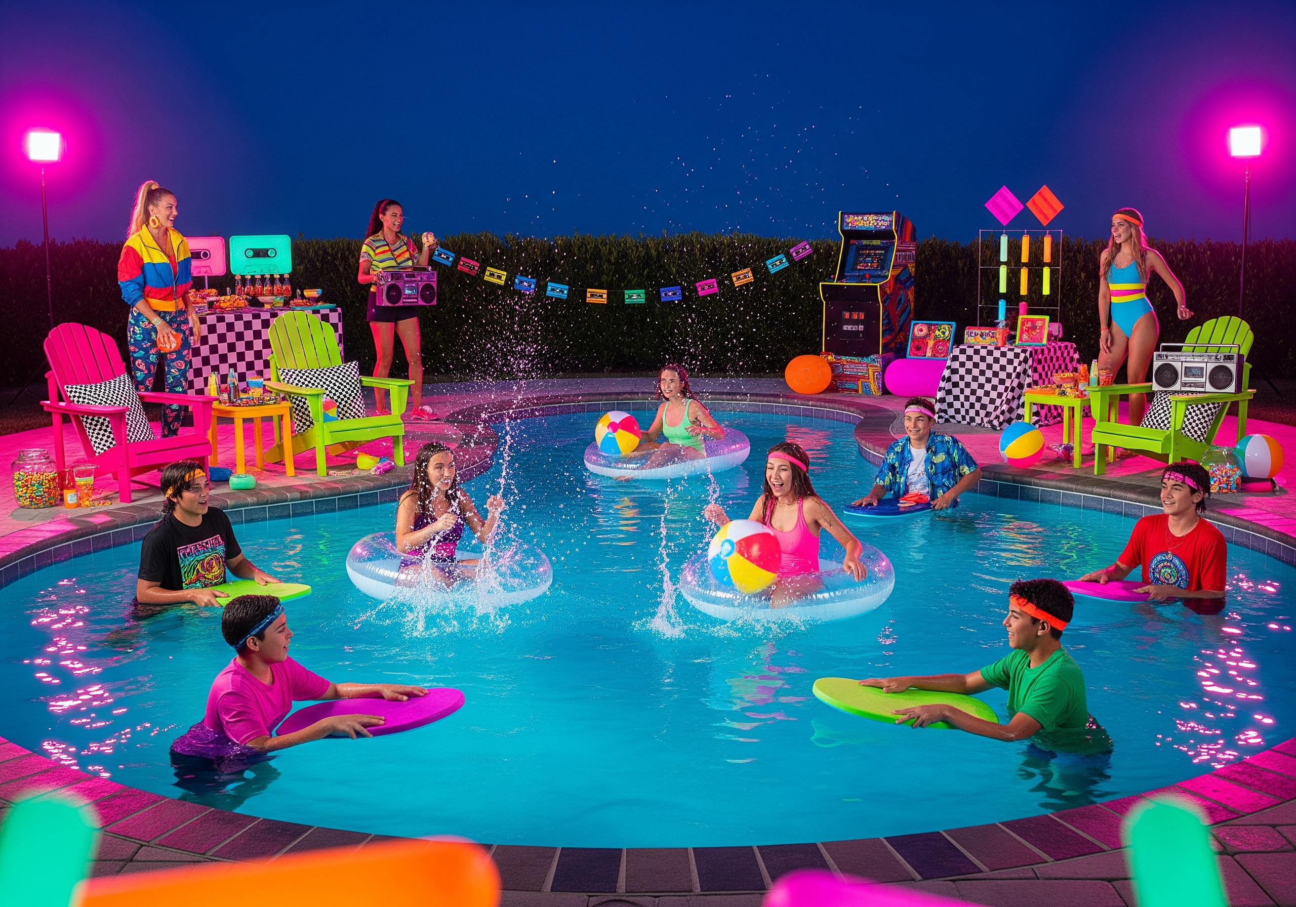 Retro 80s Splash Themed Pool Party for Authentic Rad Vibes!