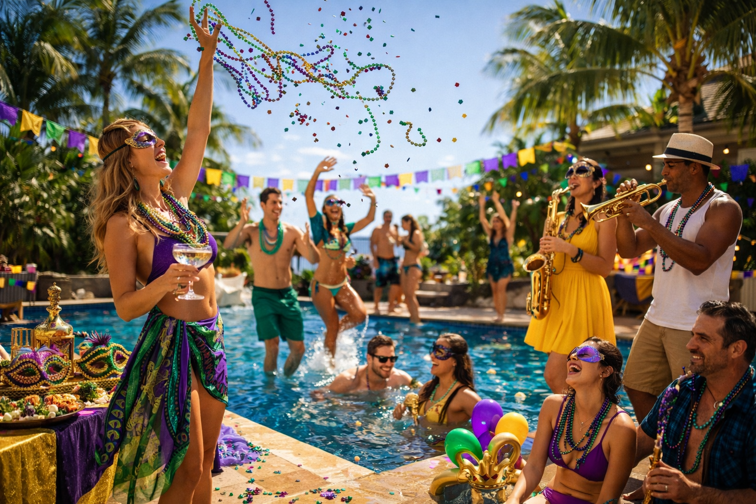 Mardi Gras Themed Pool Party for Bold New Orleans Energy