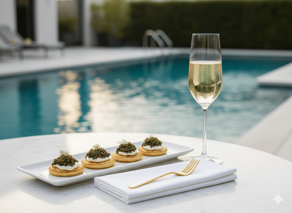 Signature Pool Party Food - Champagne & Caviar