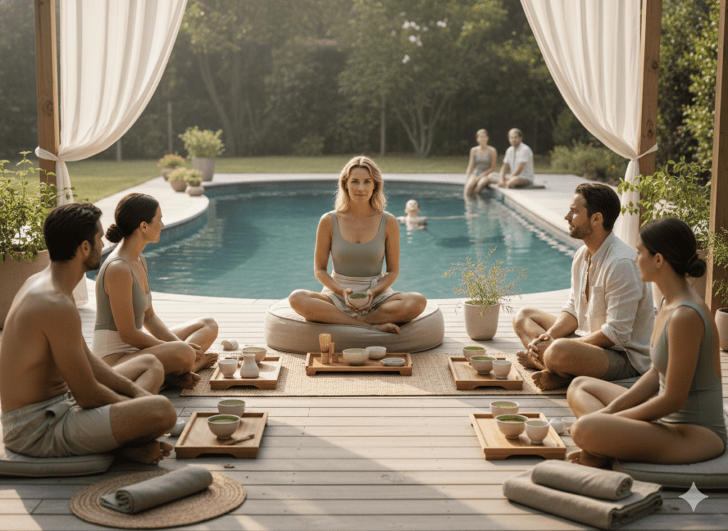 Matcha & Mindfulness Pool Party as a Calm Retreat