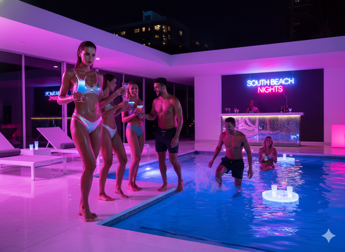 South Beach Neon Nights Pool Party for Bold, Electric Vibes!